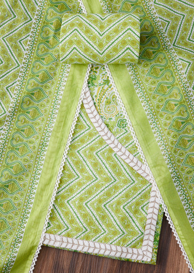 Green Cotton Printed Unstitched Suit