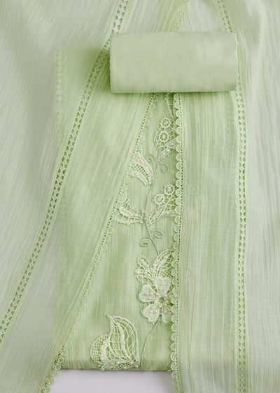 Green Cotton Unstitched Suit Set With Dupatta
