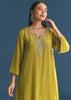 Green Crepe Gold Zardosi Kurta Pant With Dupatta
