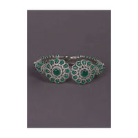 Green Crystals And Stone Studded Bracelet In Floral Motif Online - Kalki Fashion