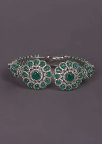 Green Crystals And Stone Studded Bracelet In Floral Motif Online - Kalki Fashion