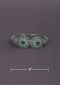 Green Crystals And Stone Studded Bracelet In Floral Motif Online - Kalki Fashion