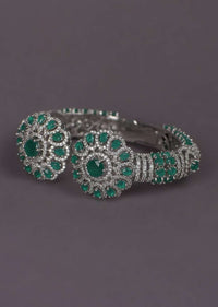 Green Crystals And Stone Studded Bracelet In Floral Motif Online - Kalki Fashion