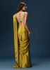 Green Drape Saree With V Neck Blouse And Belt