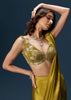 Green Drape Saree With V Neck Blouse And Belt