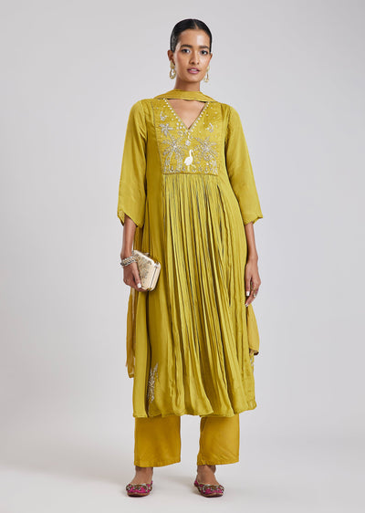 Green Embroidered Anarkali Set