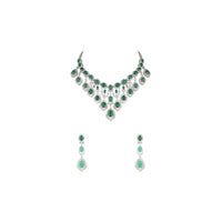 Green Faux Emerald Studded Necklace And Earrings Set With Faux Diamonds In An Elegant Design By Aster