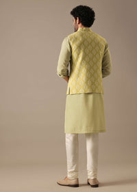 Green Floral Bundi & Striped Kurta Set