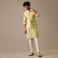 Green Floral Bundi & Striped Kurta Set