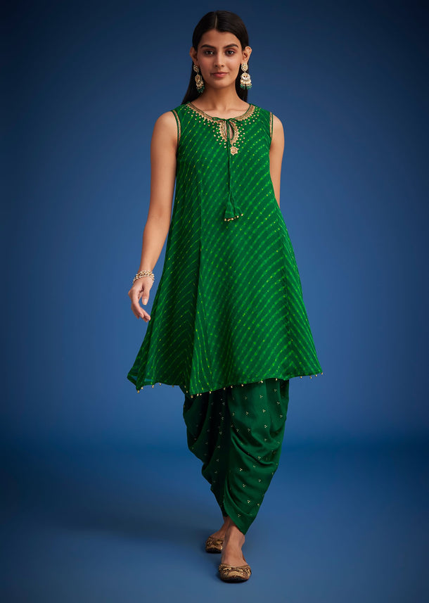 Green Georgette Leheriya Embroidered Dhoti Set