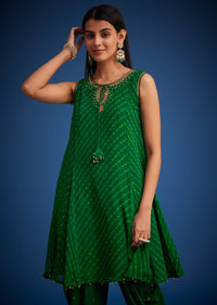 Green Georgette Leheriya Embroidered Dhoti Set