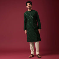 Green Kurta Set In Silk