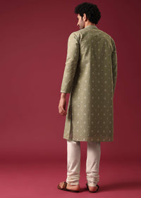 Green Kurta Set In Silk with Sequin Work