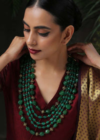 Green Layered Necklace With Four Layers Of Green Stones In A Bohemian Inspired Design By Paisley Pop