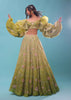 Citrus Green Ombre Lehenga And Sequin Embroidered Crop Top