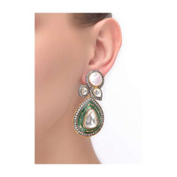 Green Mina Work Danglers In Drop Shape With Stones And Kundan Work Online - Kalki Fashion