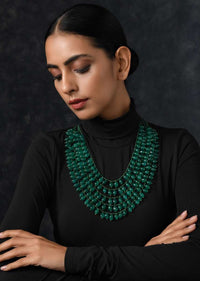 Green Multilayered Necklace Adorned With Jade Stone Beads By Paisley Pop