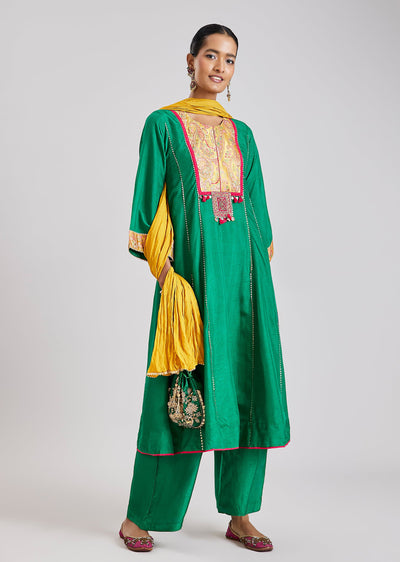 Green Patchwork Anarkali Set