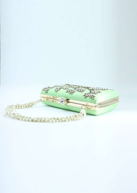 Green pearl beaded hand embroidered clutch