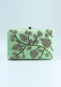 Green pearl beaded hand embroidered clutch