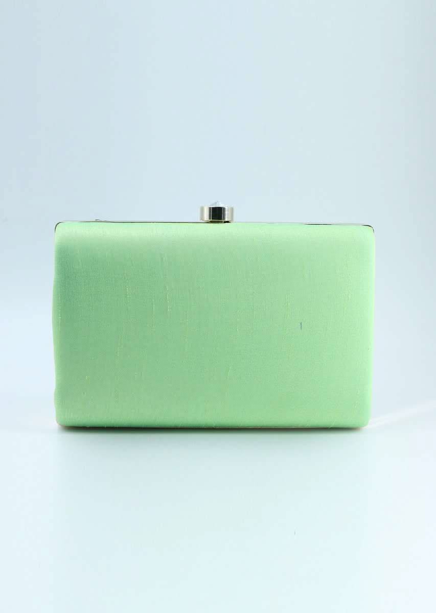 Green pearl beaded hand embroidered clutch