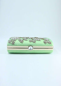 Green pearl beaded hand embroidered clutch