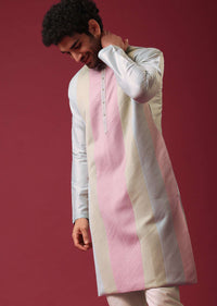 Green Pintuck Colorblock Kurta Set in Silk