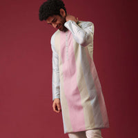 Green Pintuck Colorblock Kurta Set in Silk