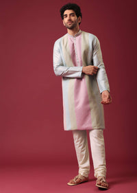 Green Pintuck Colorblock Kurta Set in Silk