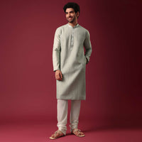 Green Pintuck Kurta Set in Silk