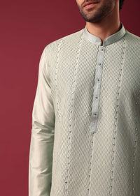 Green Pintuck Kurta Set in Silk