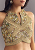 Green Raw Silk Croptop With Zardosi Work Palazzo Suit