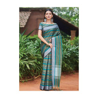 Green Saree In Kota Silk With Striped Pattern In Different Shades Of Green Online - Kalki Fashion