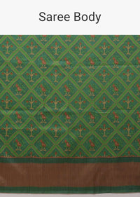 Green Saree In Silk With Printed Patola Jaal Design Online - Kalki Fashion