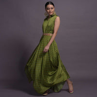 Green Satin Silk Cowl Dress With Bandhani Print