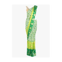 Green shaded georgette saree in ogee print and weaved work only on Kalki