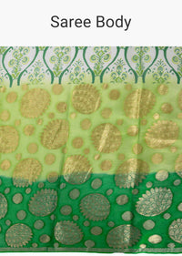 Green shaded georgette saree in ogee print and weaved work 