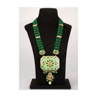 Green shaded multi string necklace with pista green pendant with meenakari work