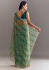 Green Shaded Tissue Saree With Cutwork Scallop Border
