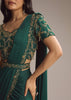 Green Silk Ready Pleated Saree With Cutdana Work