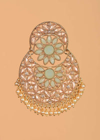 Green Stone And Crystal Studded Earrings In Floral Pattern With Dangling Pearls Online - Kalki Fashion