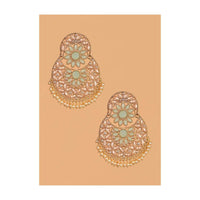 Green Stone And Crystal Studded Earrings In Floral Pattern With Dangling Pearls Online - Kalki Fashion