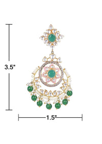 Green Stone Earrings With Kundan, Stones, Pearls And Beads In Flower Pattern Online - Kalki Fashion