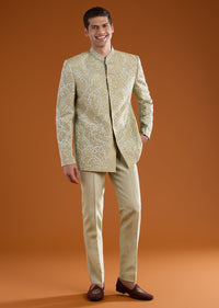 Green Tussar Jodhpuri Set with Cutdana Work