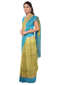 Green two toned banarasi saree with blue blouse piece only on Kalki