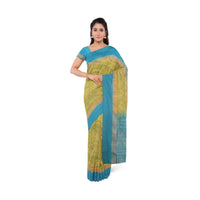 Green two toned banarasi saree with blue blouse piece only on Kalki