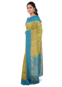 Green two toned banarasi saree with blue blouse piece only on Kalki