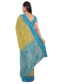 Green two toned banarasi saree with blue blouse piece only on Kalki