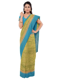 Green two toned banarasi saree with blue blouse piece only on Kalki