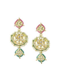 Green And Red Layered Kundan Necklace Set In Mix Metal